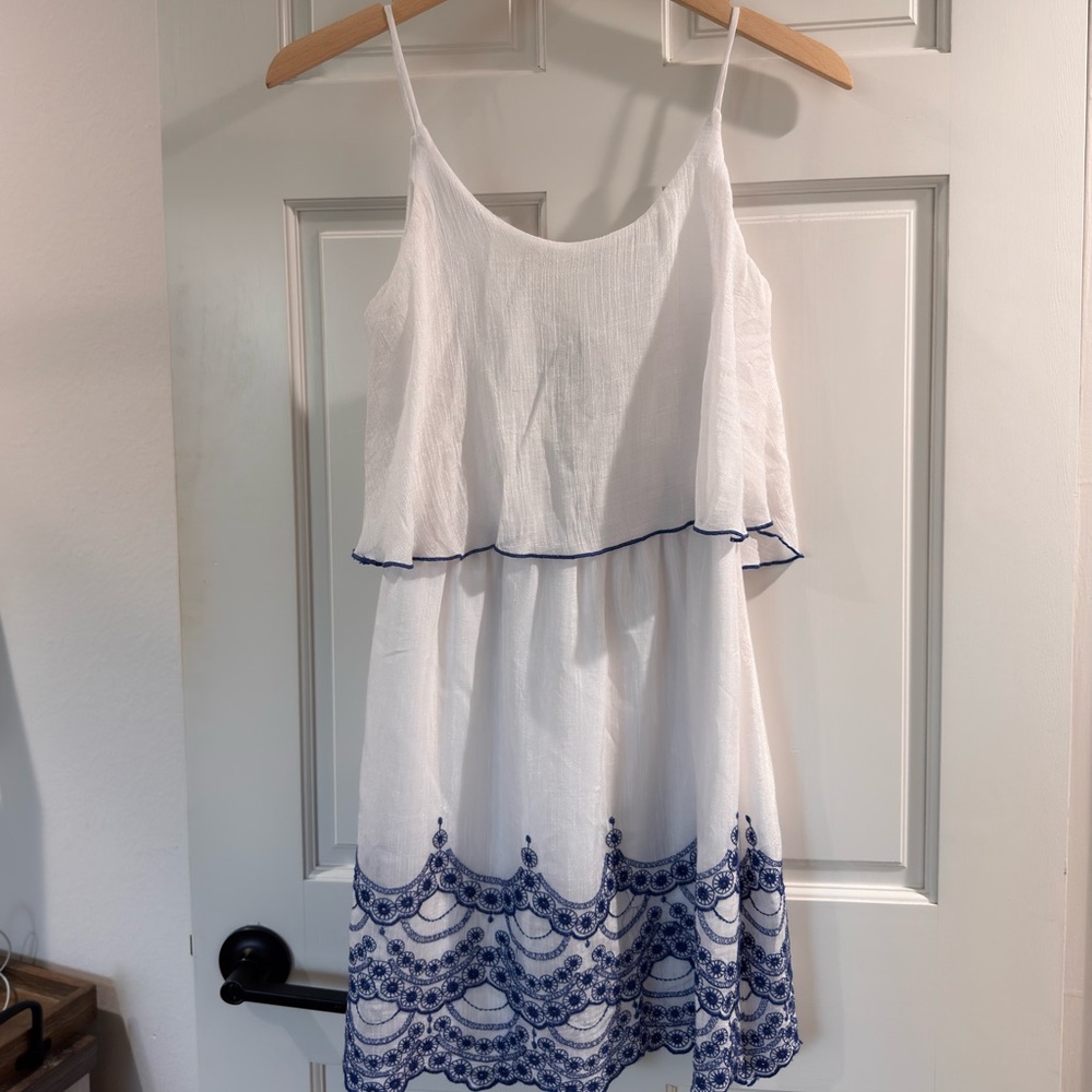 City Triangles White and Blue Tiered Sundress